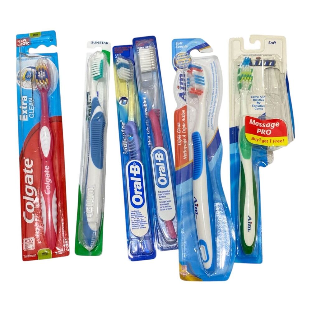 Toothbrush Lot Various Brands and Styles 6 Piece Lot Assorted Colors Unused